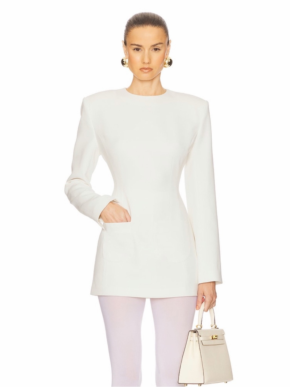 Helsa Revolve White Heavy Crepe Long Sleeve Tailored Minimalist Mini Dress S NWT
